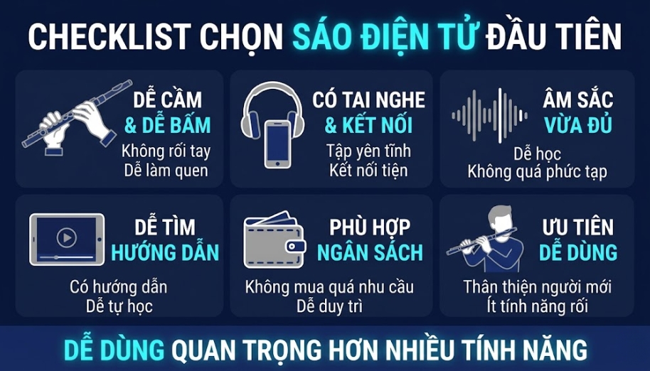 Người mới nên ưu tiên sáo điện tử dễ dùng, dễ tập tại nhà
