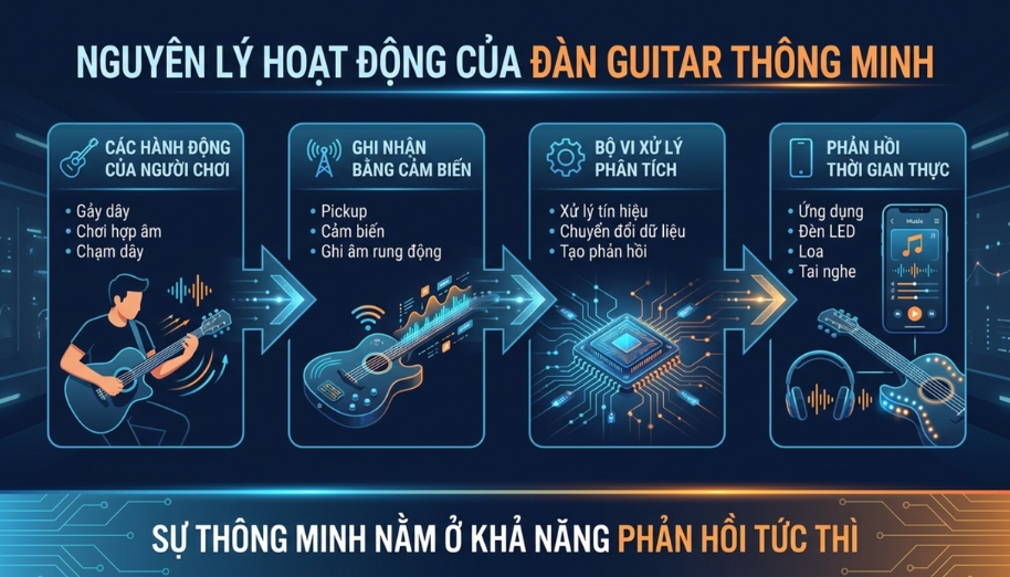 Smart guitar hoạt động như thế nào? Cơ chế dễ hiểu cho người mới 3 Nguyên lý hoạt động của smart guitar