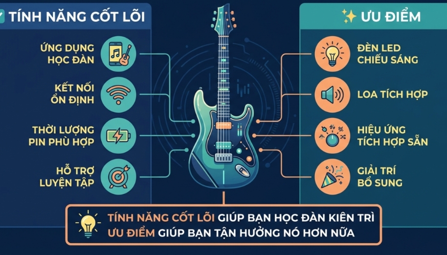 Cách chọn smart guitar phù hợp với 5 tiêu chí người mới cần biết 4 Phân biệt tính năng cốt lõi và tính năng điểm cộng khi chọn smart guitar