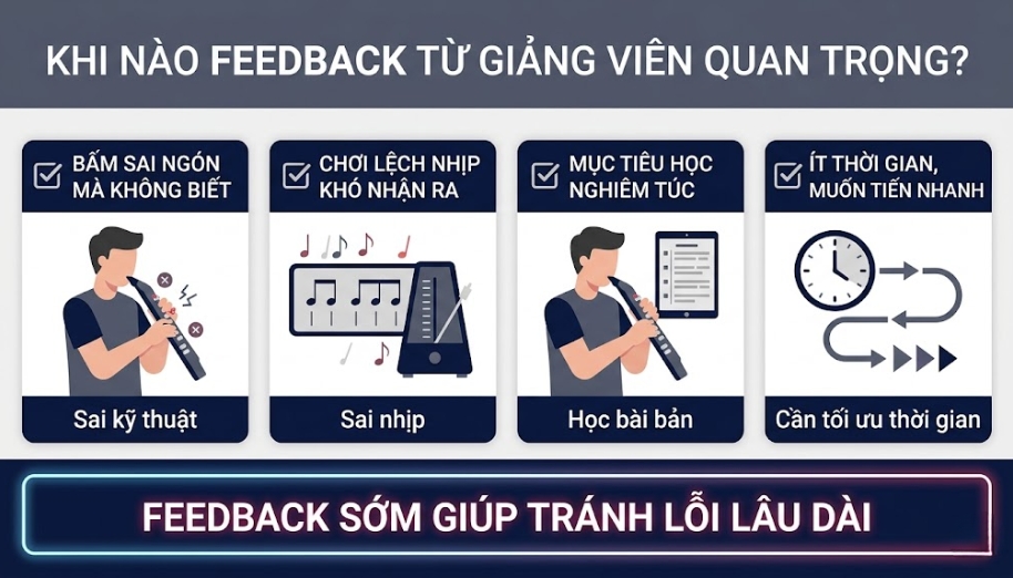 Feedback từ giảng viên giúp người học sáo điện tử sửa các lỗi cơ bản