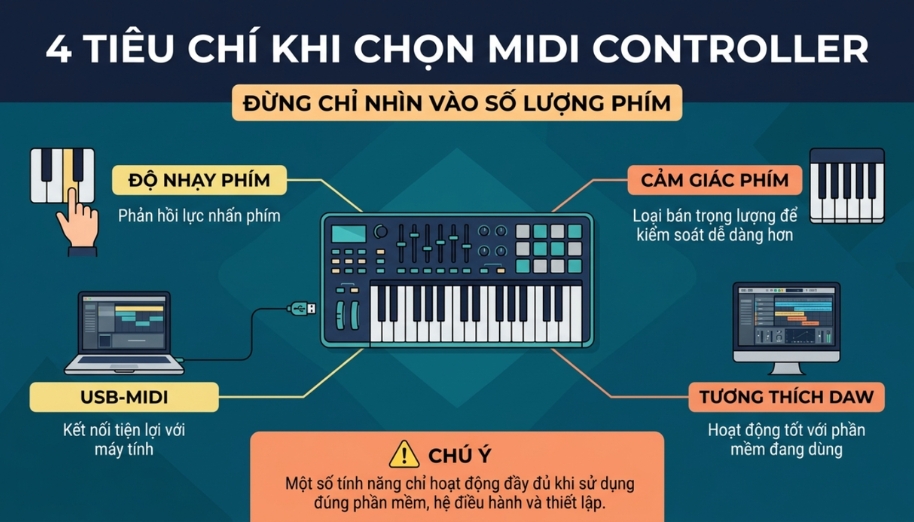 MIDI Controller 61 phím là gì? Hướng dẫn chọn mua chi tiết cho người mới 6 4 tiêu chí giúp chọn đúng MIDI controller