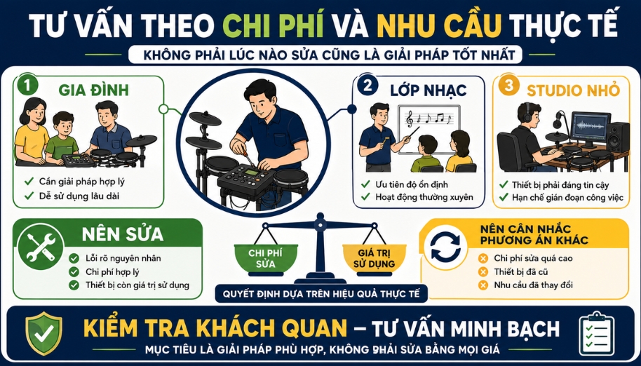 Điều quan trọng là cân đối giữa chi phí sửa chữa, tuổi đời thiết bị và nhu cầu sử dụng thực tế