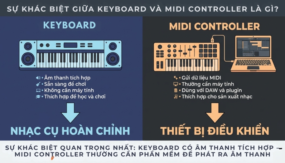 So sánh nhanh Keyboard và MIDI Controller
