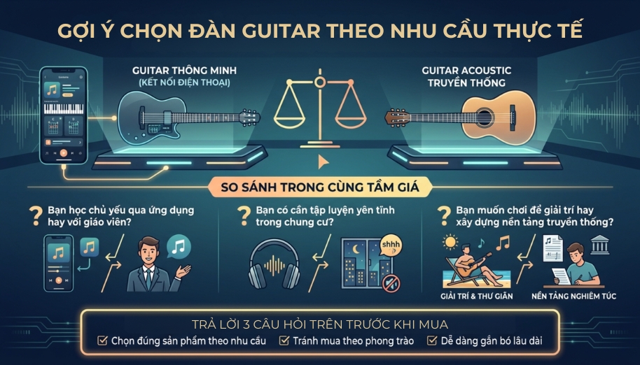Chọn smart guitar hay guitar acoustic theo nhu cầu thực tế