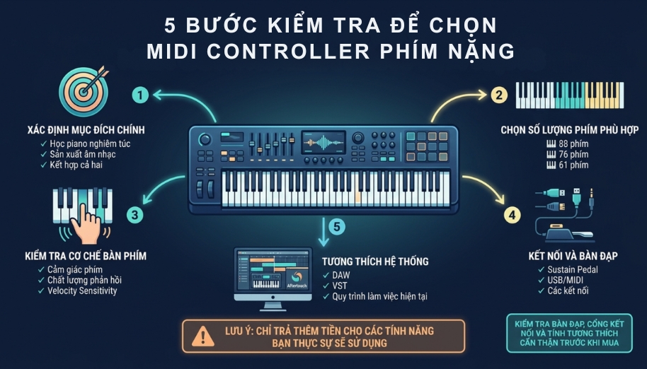 MIDI controller phím nặng là gì? Tiêu chí và hướng dẫn chọn mua 5 Cách chọn MIDI controller phím nặng