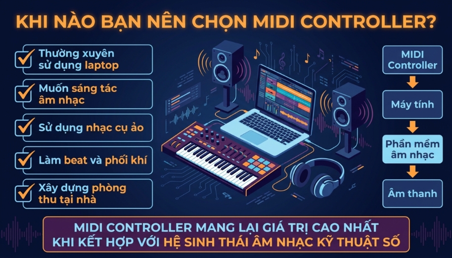 Những trường hợp phù hợp để chọn MIDI controller cho sản xuất âm nhạc