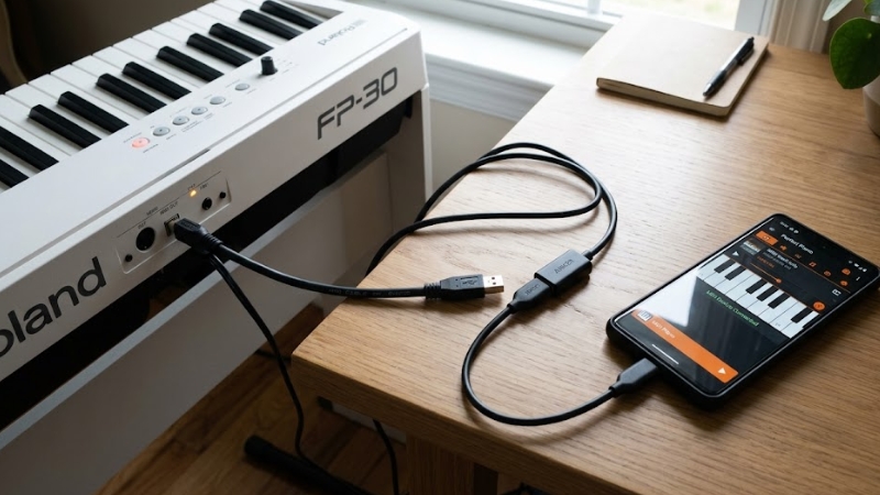 Sơ đồ kết nối MIDI controller với Android bằng cáp OTG