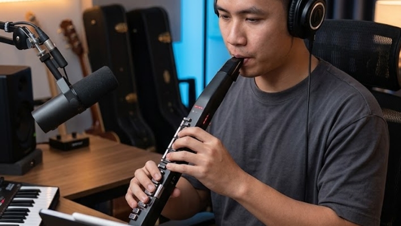 Người dùng tập Chúc Em Bên Người với thiết bị hiện đại