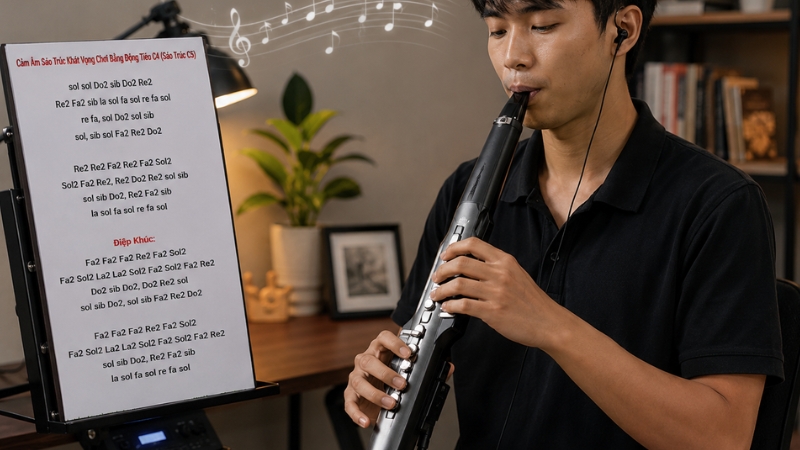 Bản nhạc Khát Vọng hiển thị rõ ràng, dễ theo dõi khi tập luyện
