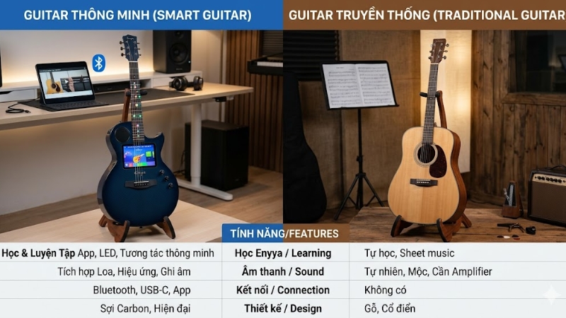 Top 5 Smart Guitar Tốt Nhất Nên Mua Cho Người Mới Bắt Đầu 1 So sánh smart guitar và guitar thường