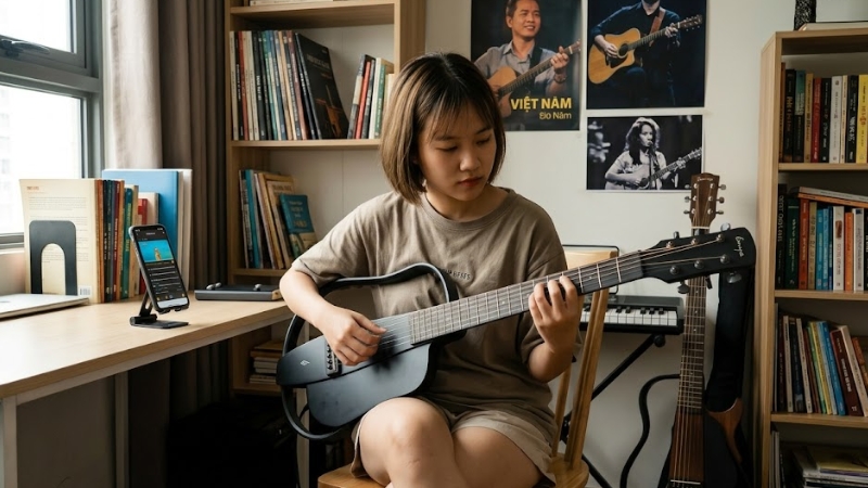 Top 4 các hãng smart guitar tốt nhất hiện nay bạn nên biết 4 Đàn smart guitar Enya Music Enya NEXG trong không gian học đàn tại nhà