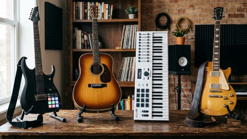 MIDI Controller guitar là gì? Cách hoạt động và khác gì guitar thường 4 So sánh midi controller, guitar guitar thường và MIDI keyboard