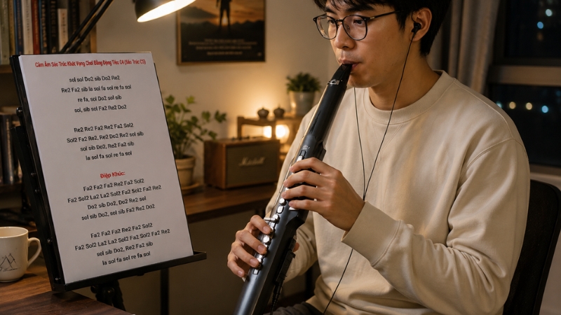 So sánh cảm âm sheet nhạc audio mẫu khát vọng sáo điện tử