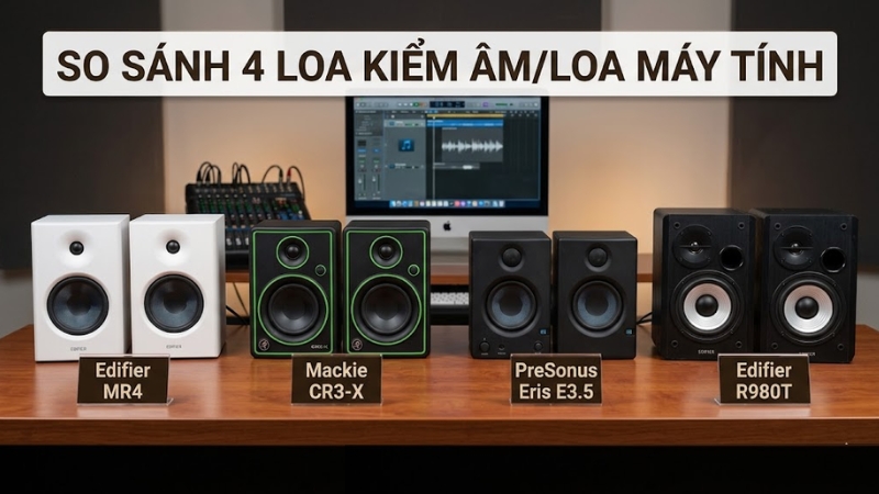 Top 4 loa kiểm âm dưới 2 triệu tốt nhất cho Home Studio cơ bản 4 So sánh top loa kiểm âm dưới 2 triệu Edifier MR4 Mackie CR3-X Presonus Eris E3.5