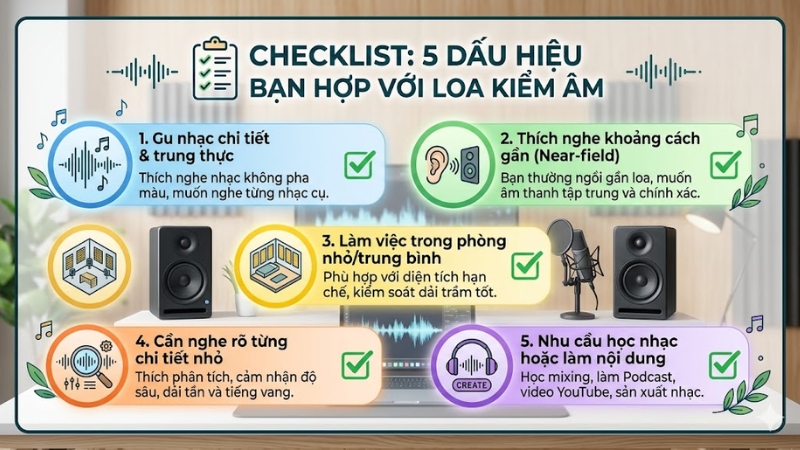 Loa kiểm âm nghe nhạc có hay không? Khi nào nên chọn? 3 Checklist 5 dấu hiệu bạn hợp với loa kiểm âm