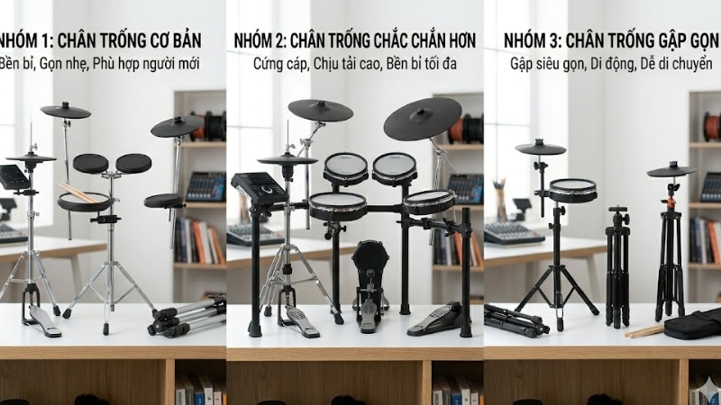 Chân trống điện tử là gì? Phân loại, vai trò và cách chọn đúng nhu cầu 3 So sánh chân trống điện tử theo nhu cầu học tập luyện tập biểu diễn