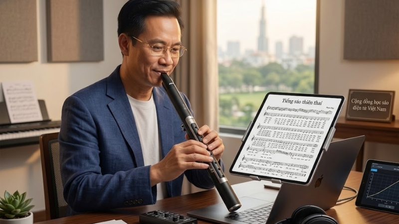 Tiếng Sáo Thiên Thai là tác phẩm kinh điển, phù hợp để khai thác độ vang của sáo điện tử.