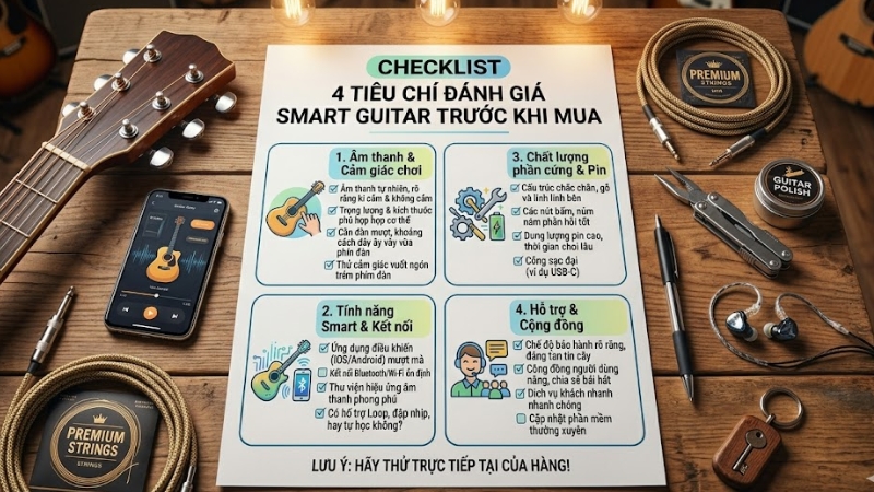 7 Sai lầm khi mua Smart Guitar khiến người mới tốn tiền lãng phí 4 Checklist visual 4 tiêu chí đánh giá smart guitar trước khi mua