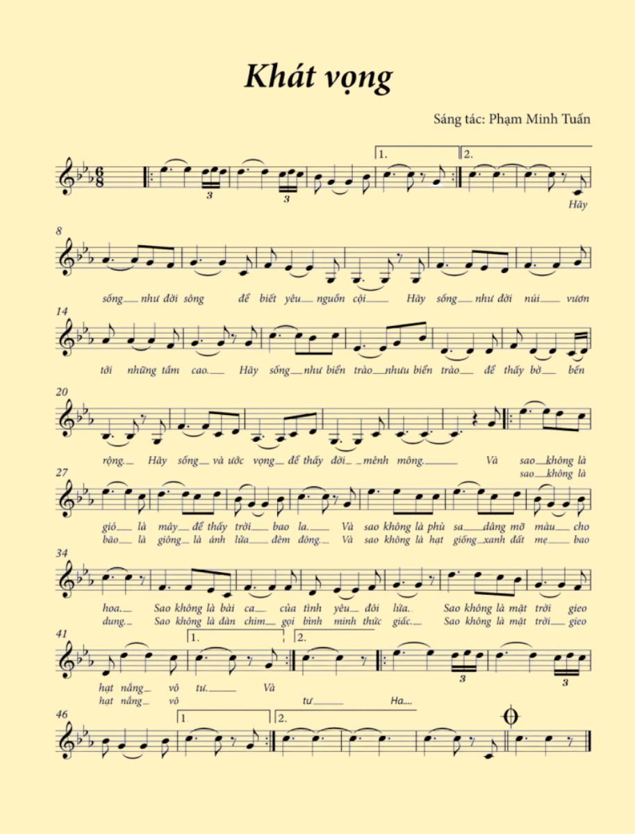 Sheet nhạc khát vọng sáo điện tử
