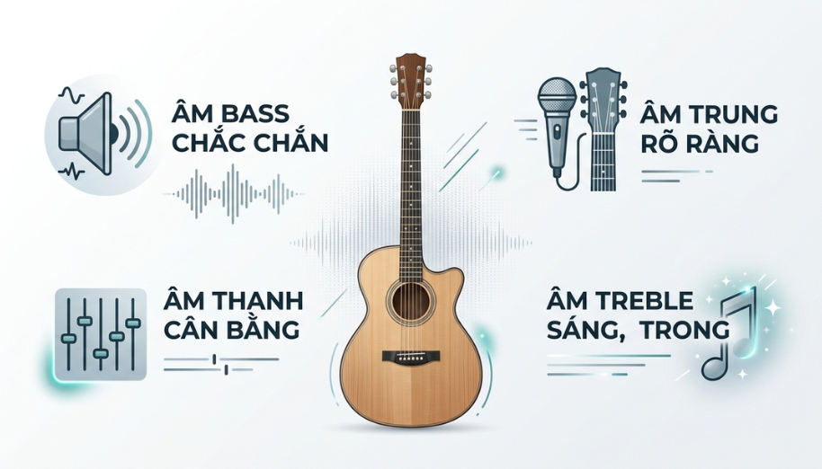Đàn Guitar Dáng Grand Concert: Đặc Điểm, Chất Âm và Cách Chọn 2 Đặc trưng âm thanh của Grand Concert: dải bass gọn gàng, âm mid/treble rõ nét và có độ nảy tốt