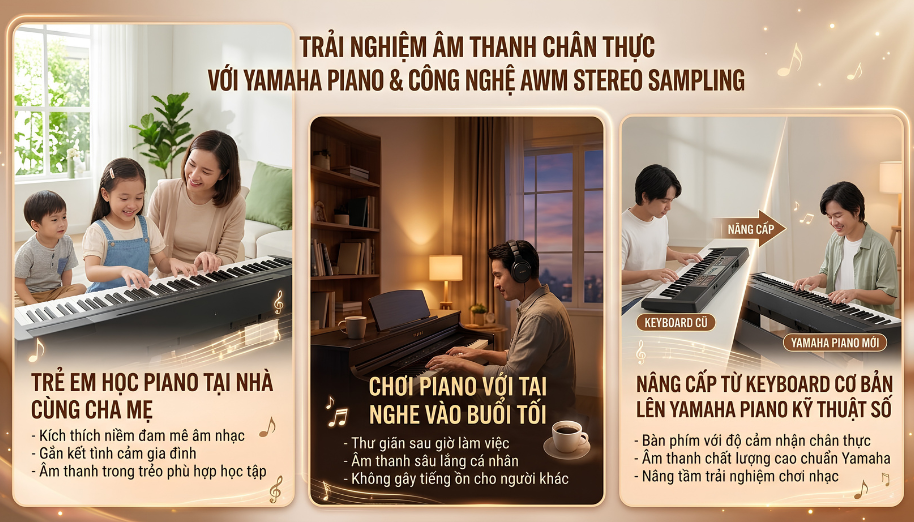 Công nghệ AWM Stereo Sampling là gì? Cách Yamaha tái tạo âm thanh trên piano điện và organ 7 3 bối cảnh thực tế giúp công nghệ âm thanh AWM phát huy tối đa giá trị