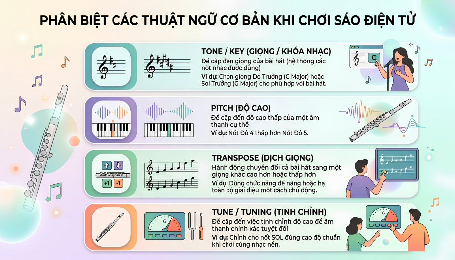 Tone sáo điện tử là gì? Cách chỉnh tone sáo chơi khớp beat nhạc 2 Phân biệt nhanh các khái niệm tone, key, pitch và transpose trong âm nhạc