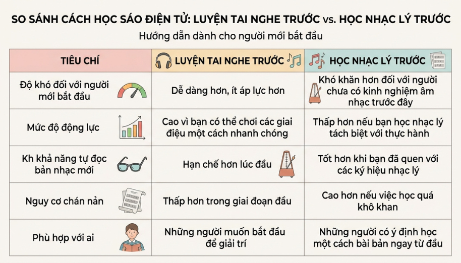 Học sáo điện tử có cần nhạc lý không? giải đáp cho người mới 2 So sánh ưu nhược điểm giữa việc bắt đầu bằng cảm âm và bắt đầu bằng nhạc lý