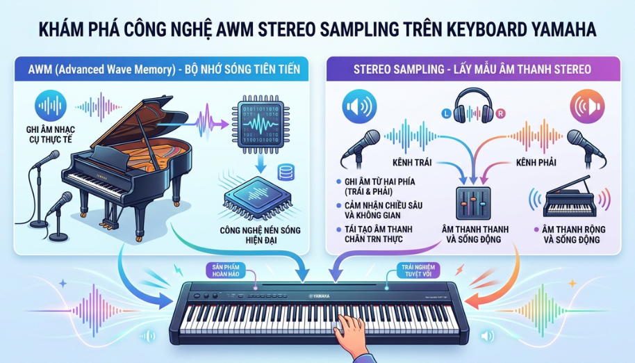 Công nghệ AWM Stereo Sampling là gì? Cách Yamaha tái tạo âm thanh trên piano điện và organ 1 Khái niệm cơ bản về công nghệ lưu trữ dữ liệu sóng âm nâng cao (AWM)