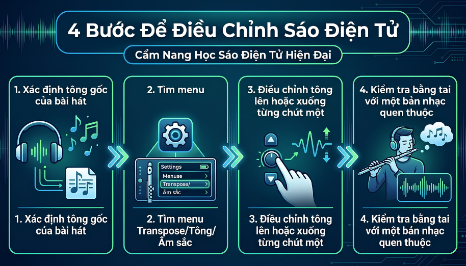 Tone sáo điện tử là gì? Cách chỉnh tone sáo chơi khớp beat nhạc 6 Quy trình 4 bước chuẩn xác giúp chỉnh tone sáo điện tử khớp với beat nhạc