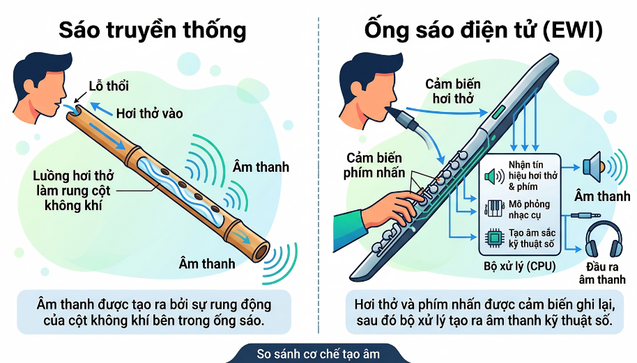Cách hoạt động sáo điện tử như thế nào? Giải thích chi tiết cho người mới 1 Cách hoạt động sáo điện tử khác sáo truyền thống
