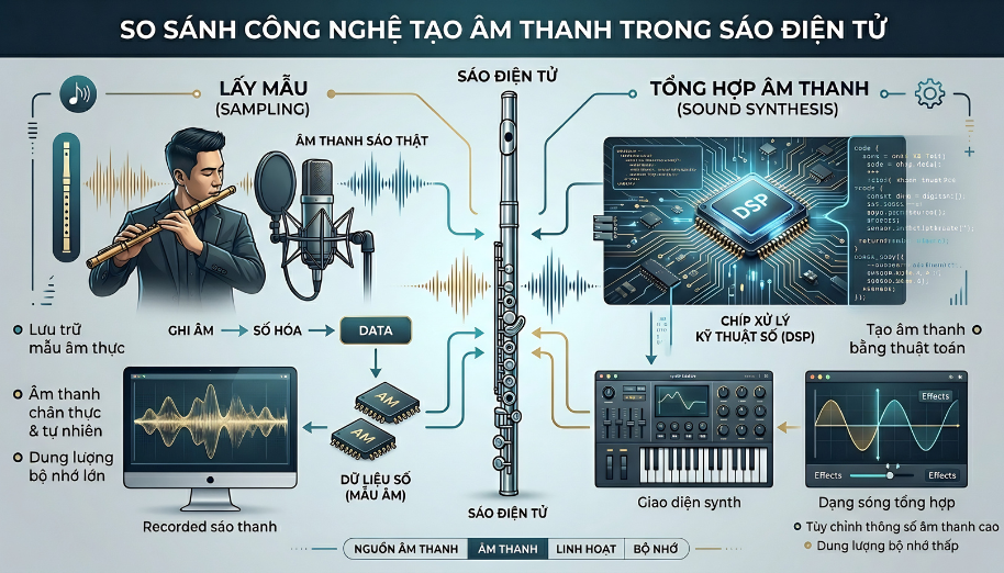 Cách hoạt động sáo điện tử như thế nào? Giải thích chi tiết cho người mới 4 Hai công nghệ lõi giúp sáo điện tử mô phỏng tiếng sáo thật tự nhiên